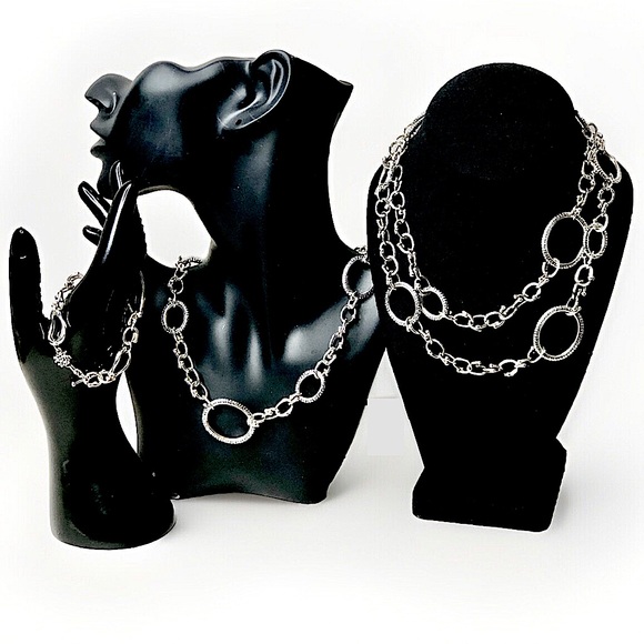 MICHAEL DAWKINS Sterling Silver Caviar Starry Night Link Toggle Necklace 36” - Picture 17 of 17